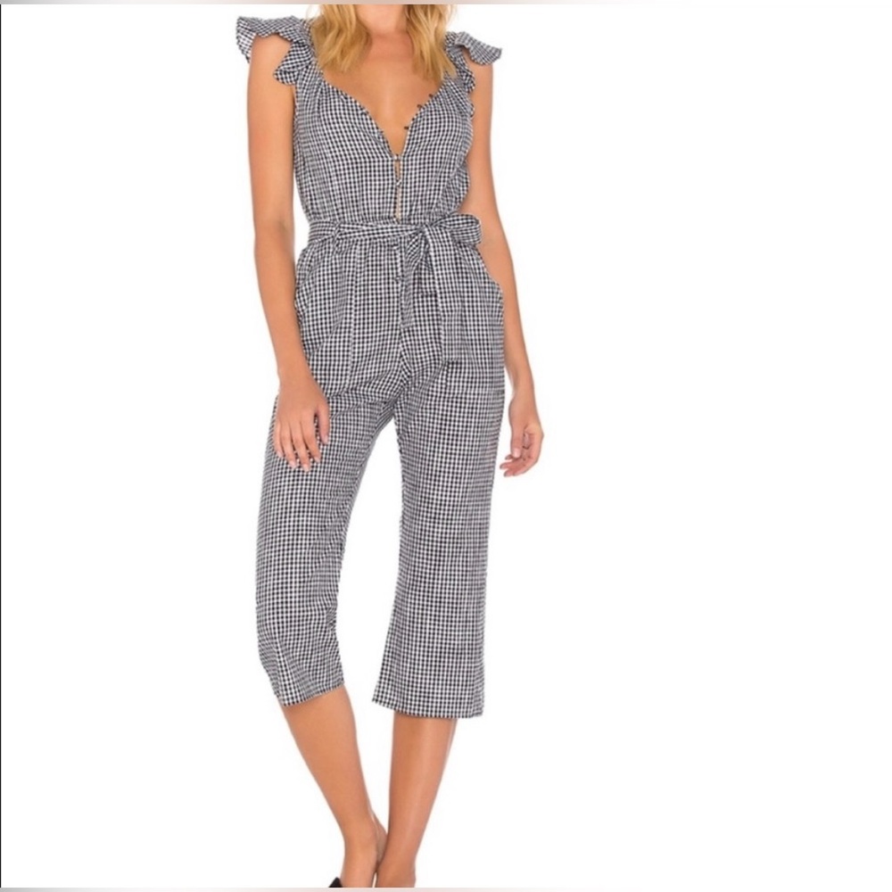 For Love and Lemons - Gingham Jumpsuit Sunny Tie Waist Cropped